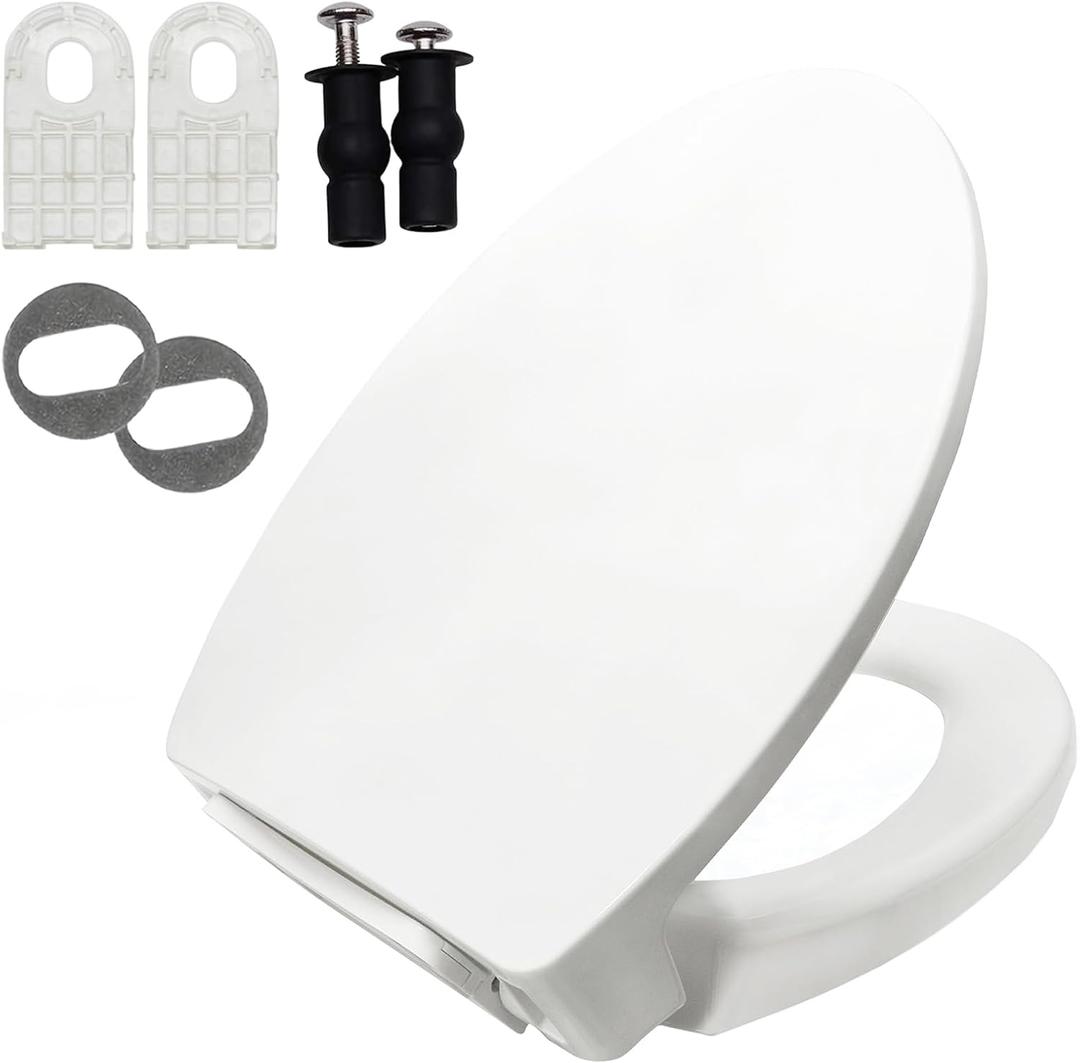 Elongated Toilet Seat for TOTO SS113/SS114/SS154/SS224/SS204/SS214/SS237/SS247, Soft Close Toilet Seat, Traditional Heavy Duty Toilet Seat Replacement Parts with Toilet Bolts and Nuts (Cotton White)