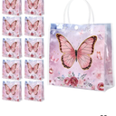Sweetude 24pcs Clear Party Favor Bags PVC Plastic Gift Bags with Handles Party Favor Pattern for Candy Snack Birthday Baby Shower Supplies (Butterfly)