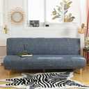 Ele ELEOPTION Linen Blue Armless Sofa Bed Cover Stretch Slipcover Folding Large Sofa Couch Covers Futon Covers Full Size Printed Furniture Protector Slipcovers