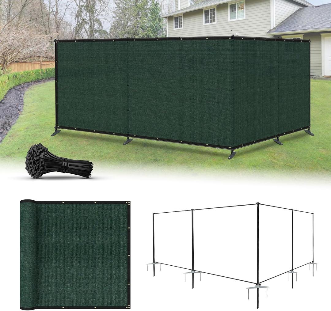 5'x24' Privacy Fence Kit Freestanding Mesh Screen with Iron Poles Temporary Fencing Outdoor Patio Backyard Divider Dog Air Conditioner Trash Fence Green Custom