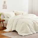 Love's cabin Seersucker Ivory King Size Comforter Set, 7-Piece All Season Lightweight Bed in a Bag Bedding Set with Comforter, Flat Sheet, Fitted Sheet, Pillowcases and Shams