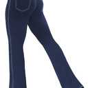 VOOVEEYA Women's Bootcut Leggings - Bootleg Yoga Pants Flare with 4 Pockets,Tummy Control High Waisted Casual Dress Pants (Medium, Bootcut-long Length Navy Blue)