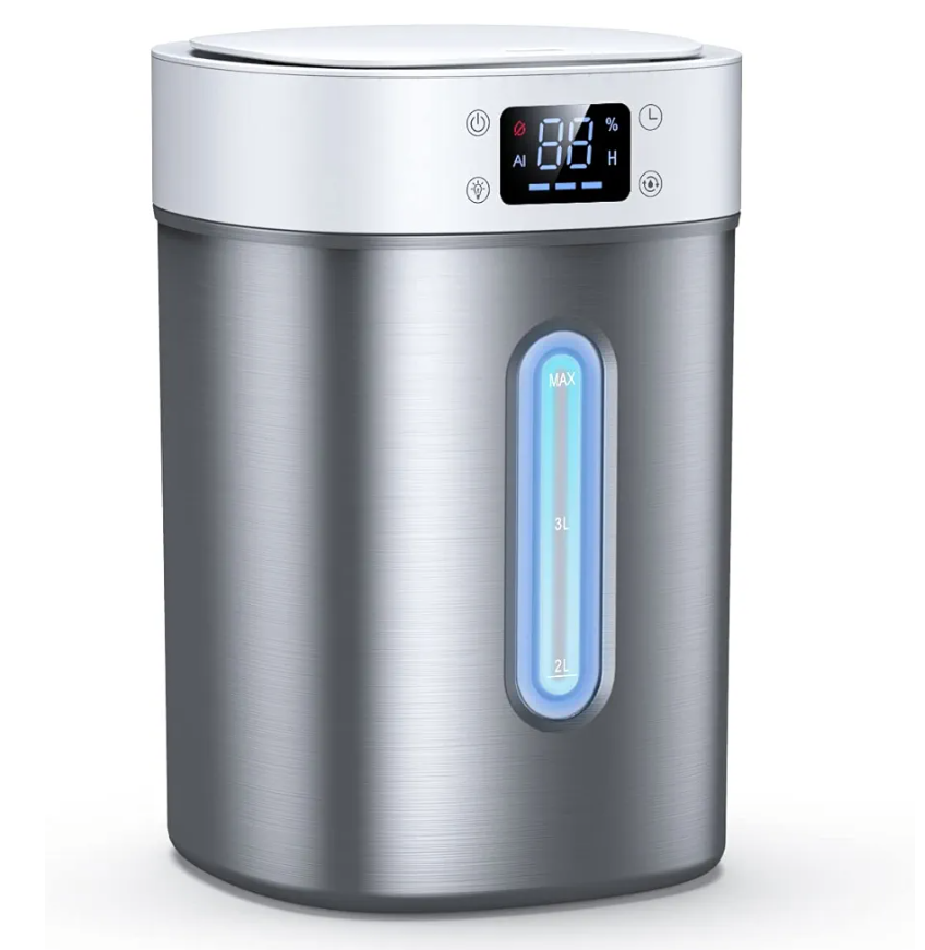 4L Ultrasonic Cool Mist Humidifier with 304 Stainless Steel Tank, Auto Humidity Control, Night Light, and Timer - For Large Rooms and Baby