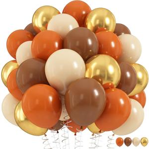 Orange Brown Balloons Set, 60Pcs 12 Inch Burnt Orange Tan Pastel Coffee Metallic Gold Retro Ivory White Cream Latex Balloons for Birthday Thanksgiving Fall Wedding Boho Bridal Shower Party Decorations