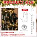 Geelin Sliver 100 Set Bead for Christmas Tree Pearl Ornaments for Christmas Tree Plastic Faux Pearls Garland Decorations with Green Hooks Bead Hanging Ornaments for Xmas Wedding Home Decor