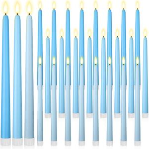 Macarrie 24 Packs Flameless Taper Candles Battery Operated Fake 11 Inch Long Candlelight LED Flameless Candlesticks Flickering Tapered for Spring Summer Wedding(Mixed Blue)