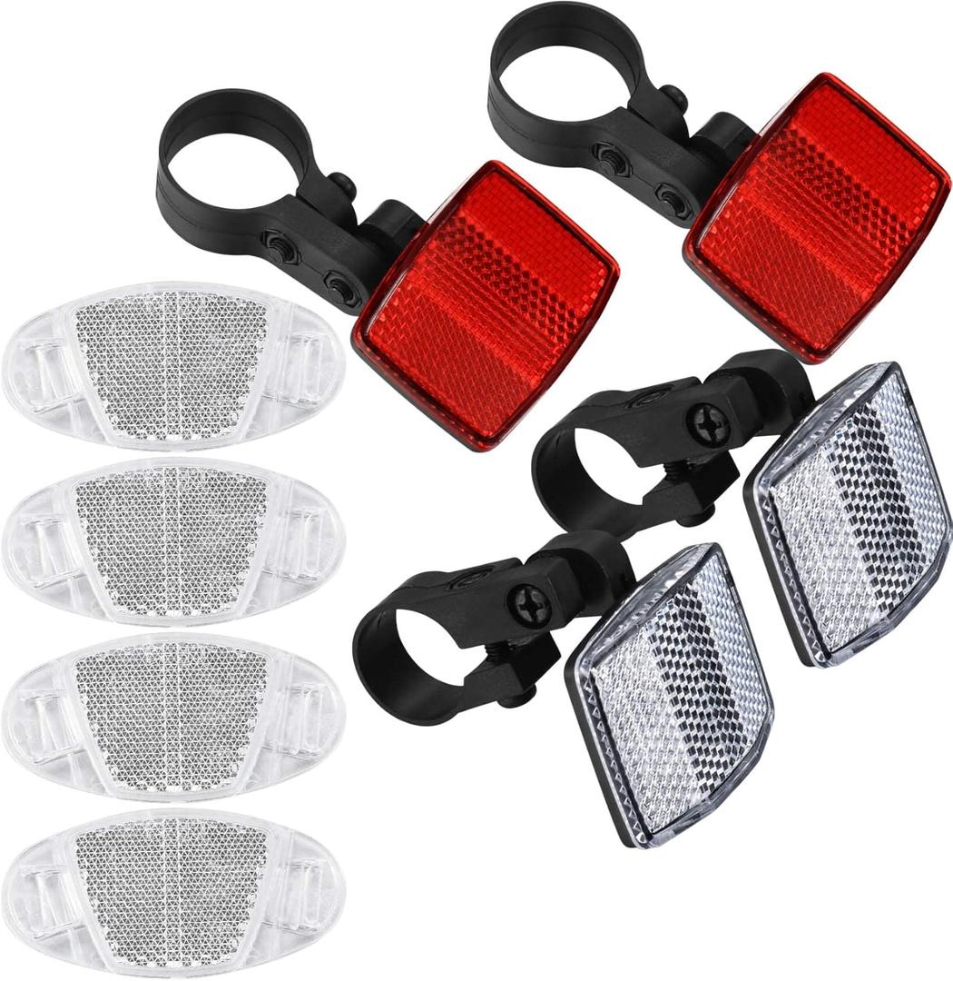 Bike Front and Rear Reflectors Kit, Bicycle Wheel Spoke Reflectors Kit, Bike Cycling Safety Warning Reflectors for Handlebar and Seatpost, Bike Road Safety Reflection Kit, Red and White/8 Pcs