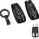 for Audi Key Fob Cover with Round Leather Keychain Heavy Metal Key Cover Durable Zinc Alloy Car Key Protection Case Compatible with Audi Q5 Q7 A3 A6 A4 TT SQ5 R8 S5 Accessories