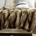 JONIYEAR High-end Luxury Thick Fuzzy Faux Lion Fur Throw Blanket 50" x 60", Decorative Soft Cozy Accent Animal Skin Fluffy Lap Blanket for Couch,Warm Stripe Wolf Furry Blankets for Winter,Golden Brown