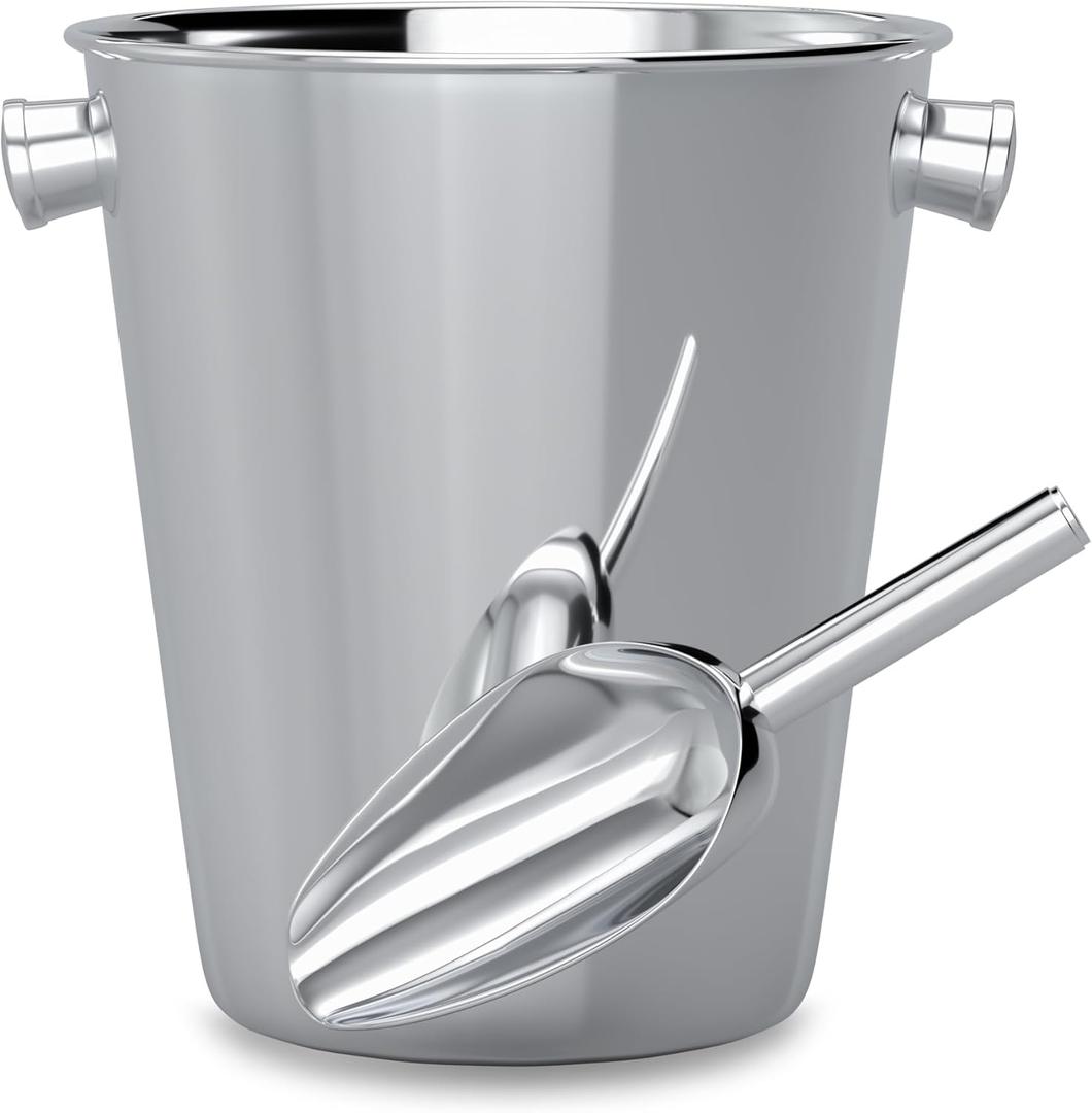 Champagne Bucket With Ice Scoop,Stainless Steel Wine Bucket For Bar,large Ice Buckets For Parties, Wine Chiller With Handles 4 Quart