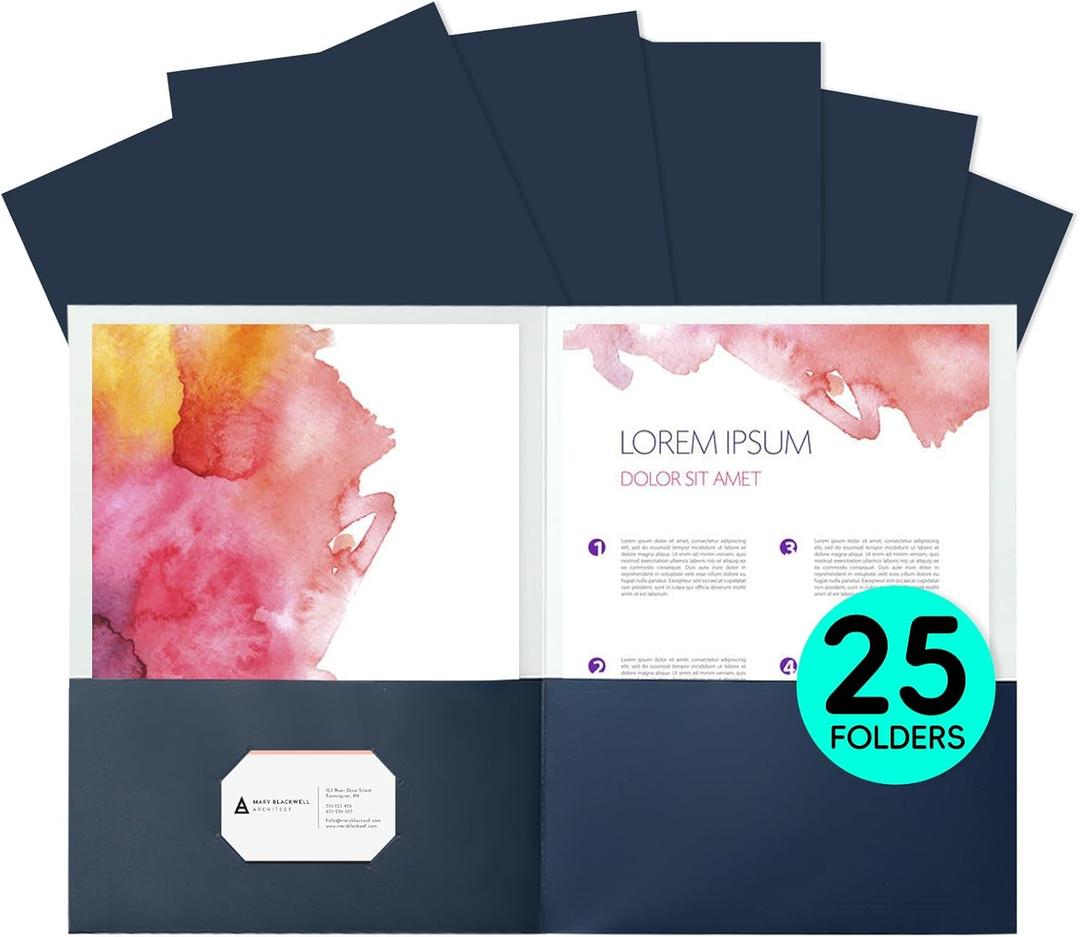 2 x Two Pocket Folders,25 Pack Blue Folders with Pockets Fit Letter Size Paper,Thick Paper File Folder for School Office Business Home,Assorted 6 Colors