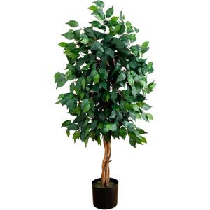 Nearly Natural 4ft Triple Trunk Artificial Ficus Tree With Natural Wood Trunks, Indoor Faux Ficus, Black Nursery Pot, Living Room Home Decor