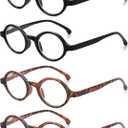 JM Set of 4 Retro Round Reading Glasses Spring Hinge Readers Men Women Glasses for Reading +2.5 Black & Tortoise