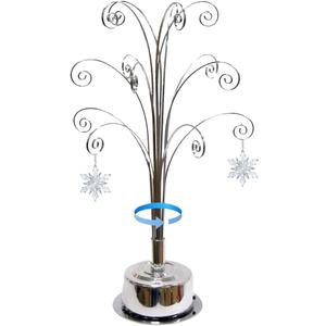 HOHIYA Ornament Display Stand 360 Rotating Christmas Tree Display with 15 Metal Hooks Tabletop Ornament Hanger for Crystal Glass Baubles Elegant Chrome Silver Eater Decor