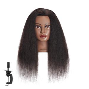 Traininghead 16 inch 100% Real Hair Mannequin Head Training Head Cosmetology Doll Head Manikin Practice Head Hairdresser with Free Clamp Holder Female