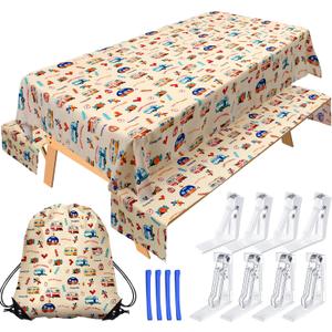 Tudomro Camping Tablecloth with Picnic Bench Covers, Picnic Table Cover Fits 4ft to 7ft Picnic Tables, Washable Reusable Polyester Table Cloth for Camping Included Storage Bag and Clip (Fresh Style)