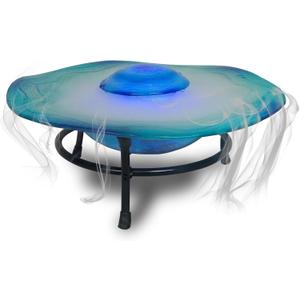 XBrand Tabletop Mist Fountain with 12 Color Changing LED Lights and Inline Control, 8 inch Tall, Glass and Metal, Blue