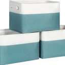 Foldable Storage Bin Collapsible Fabric Storage Basket Cube with Durable Handles Closet Organizer Bins for Organizing Shelves Drawers, Set of 3, 15" x 10" x 9.5", Teal