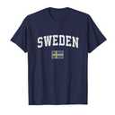Sweden T-Shirt Vintage Sports Design Swedish Flag Tee T-Shirt, M, Navy Blue