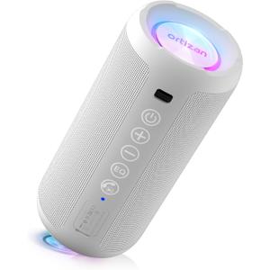 Ortizan Portable Bluetooth Speaker: IPX7 Waterproof, 24W Loud Sound, Deep Bass, Bluetooth 5.3, LED Lights, Wireless Stereo Pairing, 30H Playtime, for Home/Outdoor/Party/Beach, Birthday Gift (White)