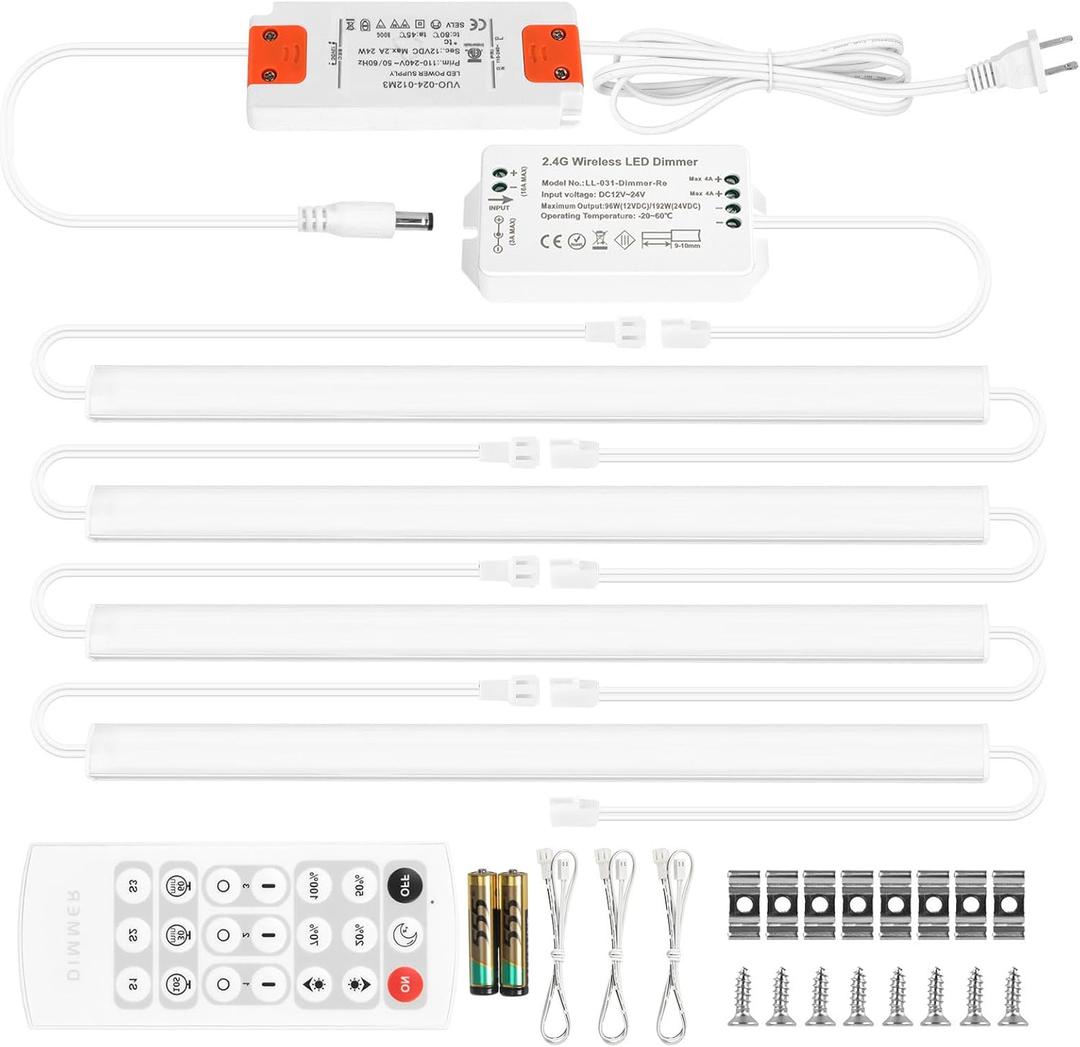 Litever Kitchen Under Cabinet Lights Plug in. Slim. Super Bright. 21W. Dimmable. 1 Remote Controls Multiple Lighting Kits Synchronously. for Kitchen Cabinet Light, Counter Lights, Warm White 3000K