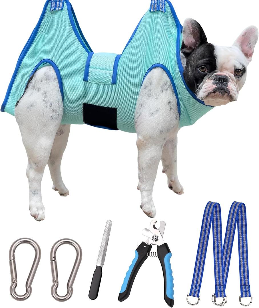 Kkiimatt Dog Grooming Hammock, Medium Dog Hanging Harness Holder for Nail Clipping, Nail Trimming Cutting Hammock, Grooming Sling Restraint Bag with Wide Strap Sewed (Medium 35 LB Max/Turquoise)