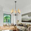 28" Black Boho Rattan Chandelier for Living Room 5-Light Coastal Boho Pendant Light Fixture Bedroom Adjustable Rustic Farmhouse Chandeliers for Dining Room Kitchen Island Foyer Entryway