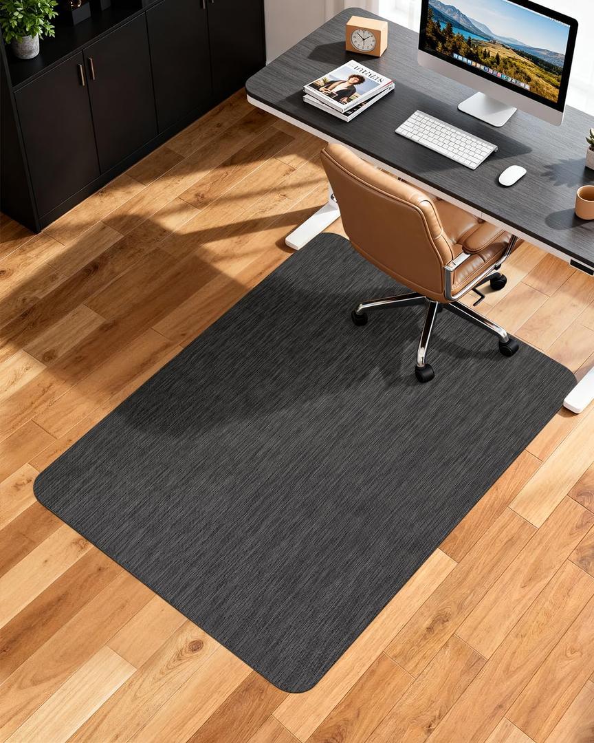 Office Chair Mat for Hardwood Floor, 35.4" x 55" Non-Slip Desk Computer Chair Mat, PVC Floor Mat for Rolling Chair, Heavy Duty Wood/Tile Floor Protector Desk Rug for Home Office, Black