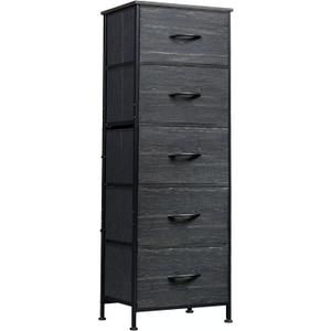 WLIVE Fabric Dresser, 5-Drawer Tall Dressers for Bedroom, Storage Dresser Organizer with Wood Top, Sturdy Steel Frame, Chest of Drawers for Closet, Hallway, Charcoal Black Wood Grain Print