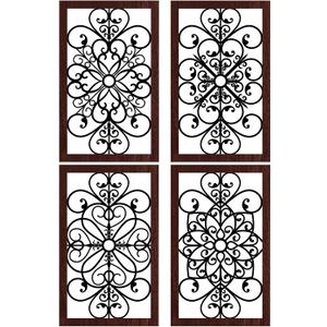 4 Pieces Thicken Rustic Wall Decor Modern Farmhouse Wooden Hollow Carved Design Wall Art for Living Room Bedroom Hallway Decor Office Kitchen Wall Decoration (Traditional Style) (11.8 x 7.3 inch, Dark Brown)
