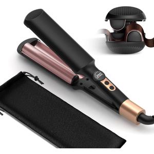 Mini Waver Curling Iron, Travel Hair Crimper and Waver Tool for Women Short Hair Double Barrel Curling Iron Portable, Dual Voltage, 5 Temps Anti-scalding for Date Work Daily Styling (Pink)