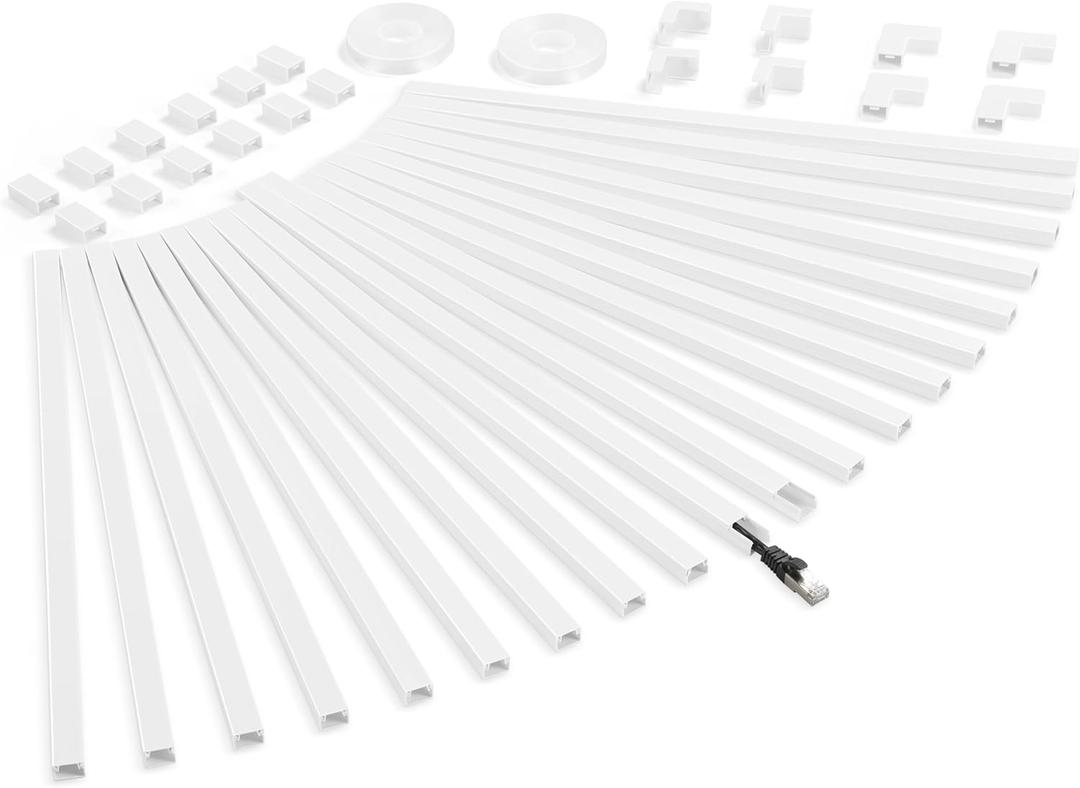 340in Cord Covers for Wires on Wall, One-Cord Wire Covers for Cords, Small White Cord Hider Wall, LZEOY Cable Raceway Wire Hider for Cords, Paintable Cable Concealer - 20x L17 W0.59in H0.4in