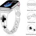 Tasikar Bling Diamond Women Band Compatible with Apple Watch Band 42mm 44mm 45mm 46mm 49mm Ultra SE Series 11 10 9 8 7 6 5 4 3 2 1 Lucky Clover Dressy Replacement Bracelet (Silver/Black)