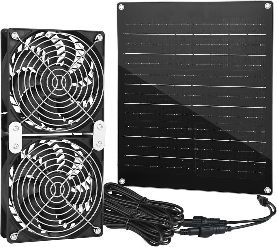 Solar Fan, 30W Solar Powered Fan, Solar Panel Fan Kit, IPX7 Waterproof Fans Exhaust Intake Mounting for Outside Greenhouse Shed Chicken Coop