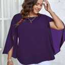 SCOMCHIC Plus Size Blouses for Women Summer Chiffon 3/4 Sleeve Tunic Tops Dressy Scoop Neck Casual Loose Flowy Shirts (XXL)
