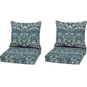 Arden Outdoor Deep Seat Cushion Set (1-Pack), 22 in x 24 in, Weather-Proof, Rain-Proof, Fade Resistant Patio Cushion for Chair, Sofa, and Couch Sapphire Aurora Blue Damask