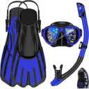 Snorkeling Gear for Adults,3 in 1 Snorkel Set with Panoramic View Diving Mask Anti-Fog Anti-Leak,Dry Top Snorkel,Fins and Travel Bag for Swimming,Snorkeling and Travel Diving