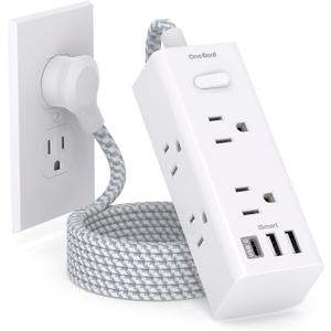Power Strip Surge Protector - One Beat 6 Widely Outlets with 3 USB Ports (1 USB C), 5 Ft Extension Cord Flat Plug, Wall Mount Outlet Extender Small Power Strip for Travel Home Office College Dorm Room (5FT)