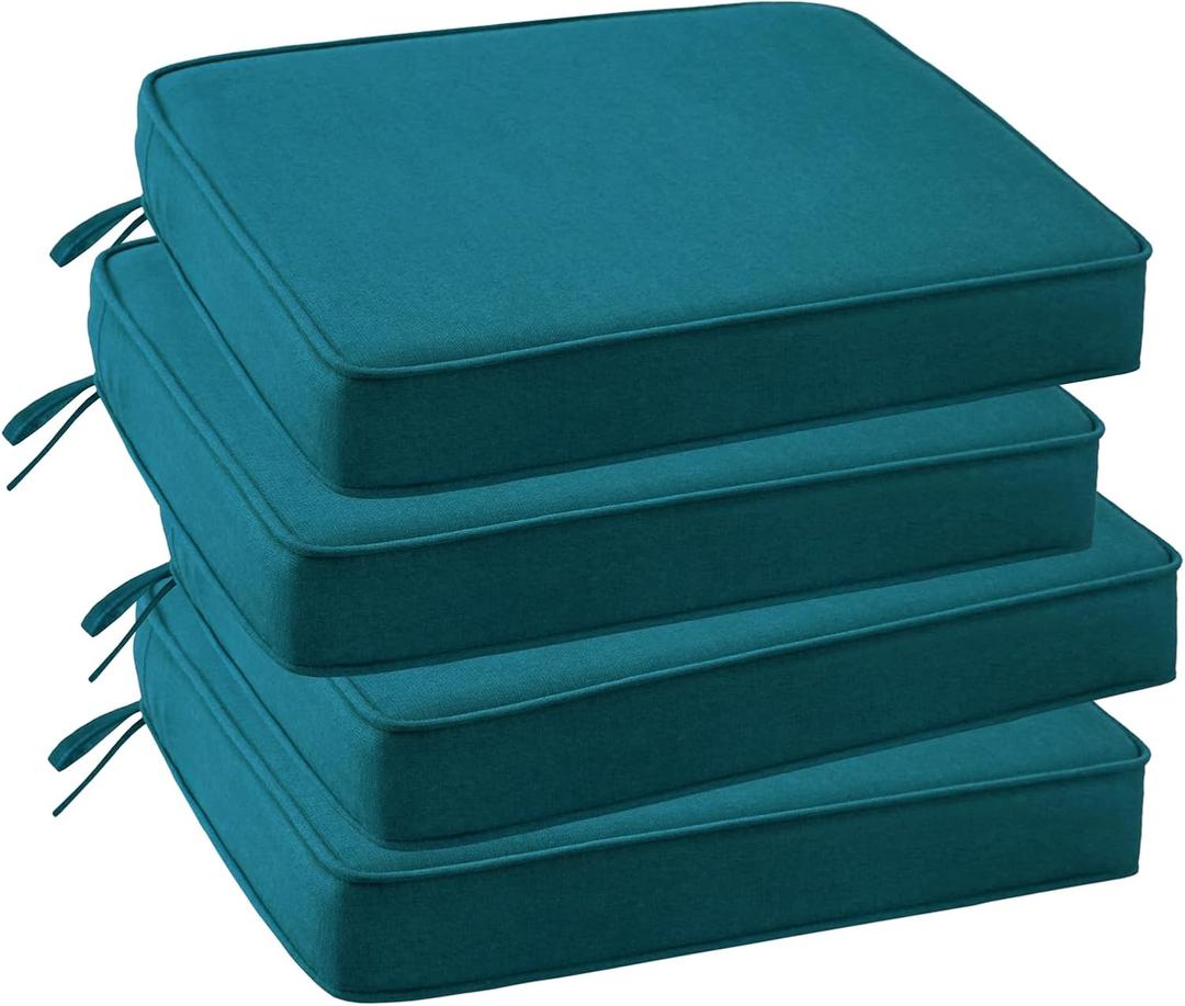 Outdoor Sunbrella Square Corner Seat Cushion, 18.5"x16"x3", Set of 4, Non Slip Seat Cushion Pads with Removable Cover for Patio Furniture, Garden Yard Lawn, Spectrum Peacock
