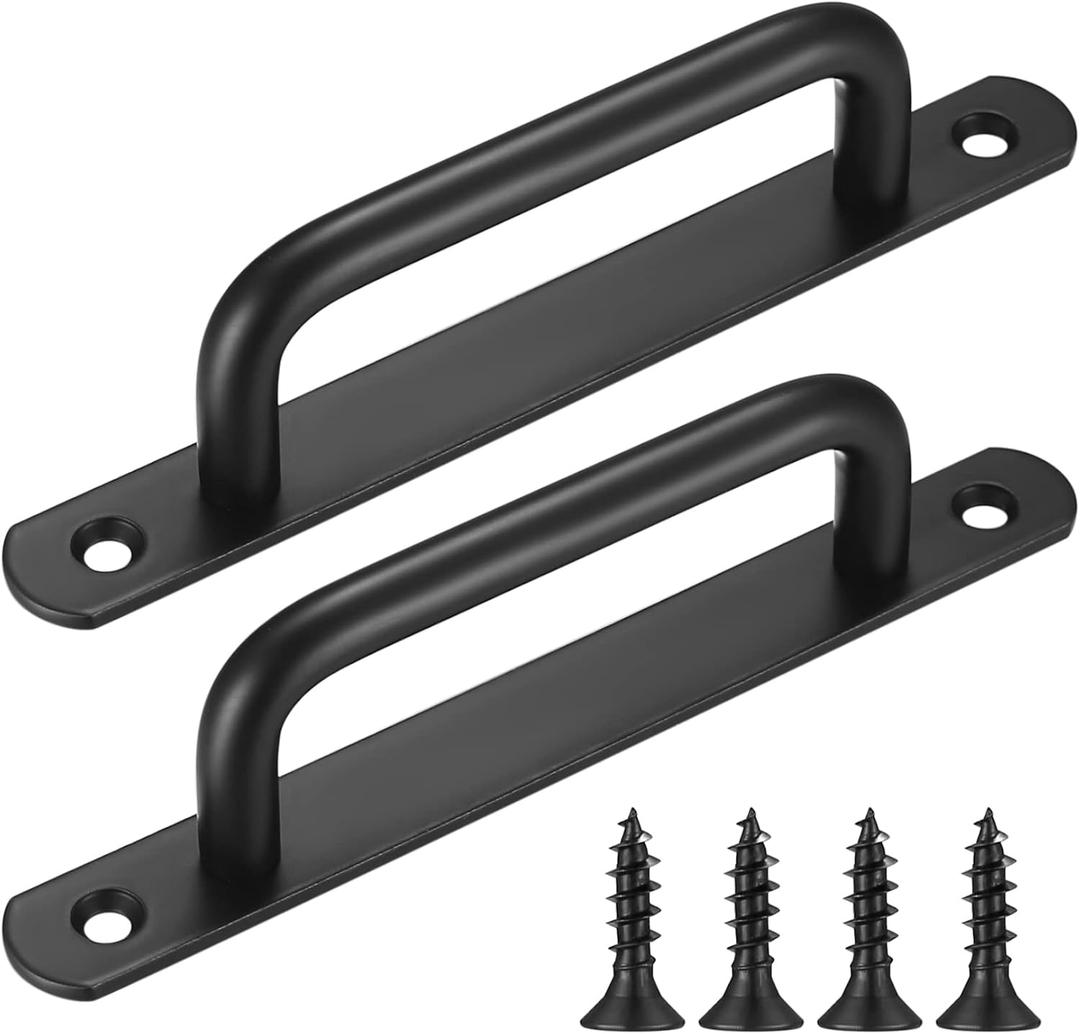 2 Pcs Barn Door Handles, Sliding Door Pull Handles, Stainless Steel Closet Cabinet Door Handles Pulls with Plates for Cupboard Cabinet Wardrobe Drawer Shed Pull Handles, 160mm/6.3 inch - Black