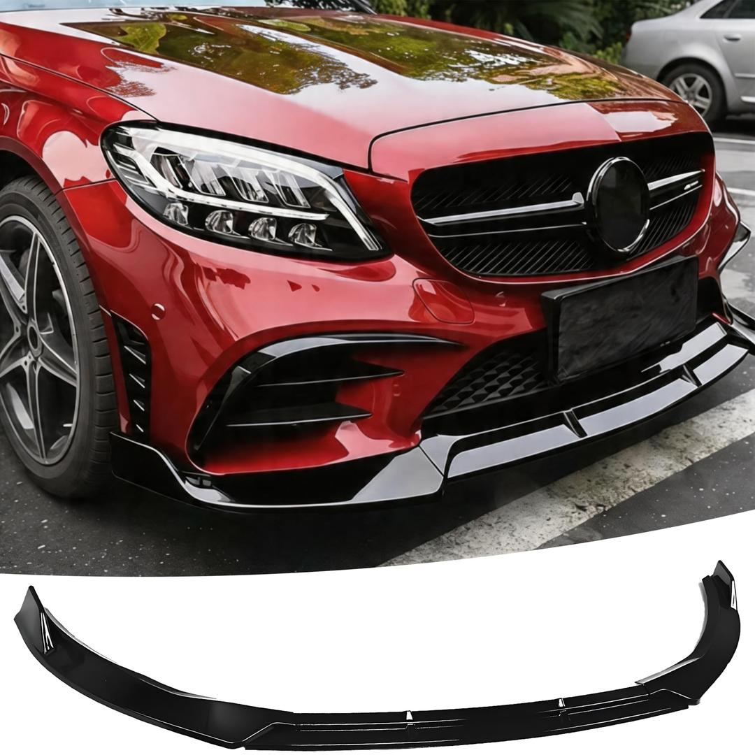 NEESPOC Front Bumper Lip Splitter Spoiler Fit for Mercedes Benz C Class W205 (for AMG Line Model only) 2019-2022 C300/ C43 Accessories Air Chin Body Kit (Gloss Black)