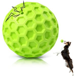 Indestructible Squeaky Dog Balls, Dog Toys for Aggressive Chewers Large Breed for Relieving Anxiety, Tough Dog Chew Toys Balls for Aggressive Chewers, Outdoor Squeaky Dog Toys for Large Dogs (Green)