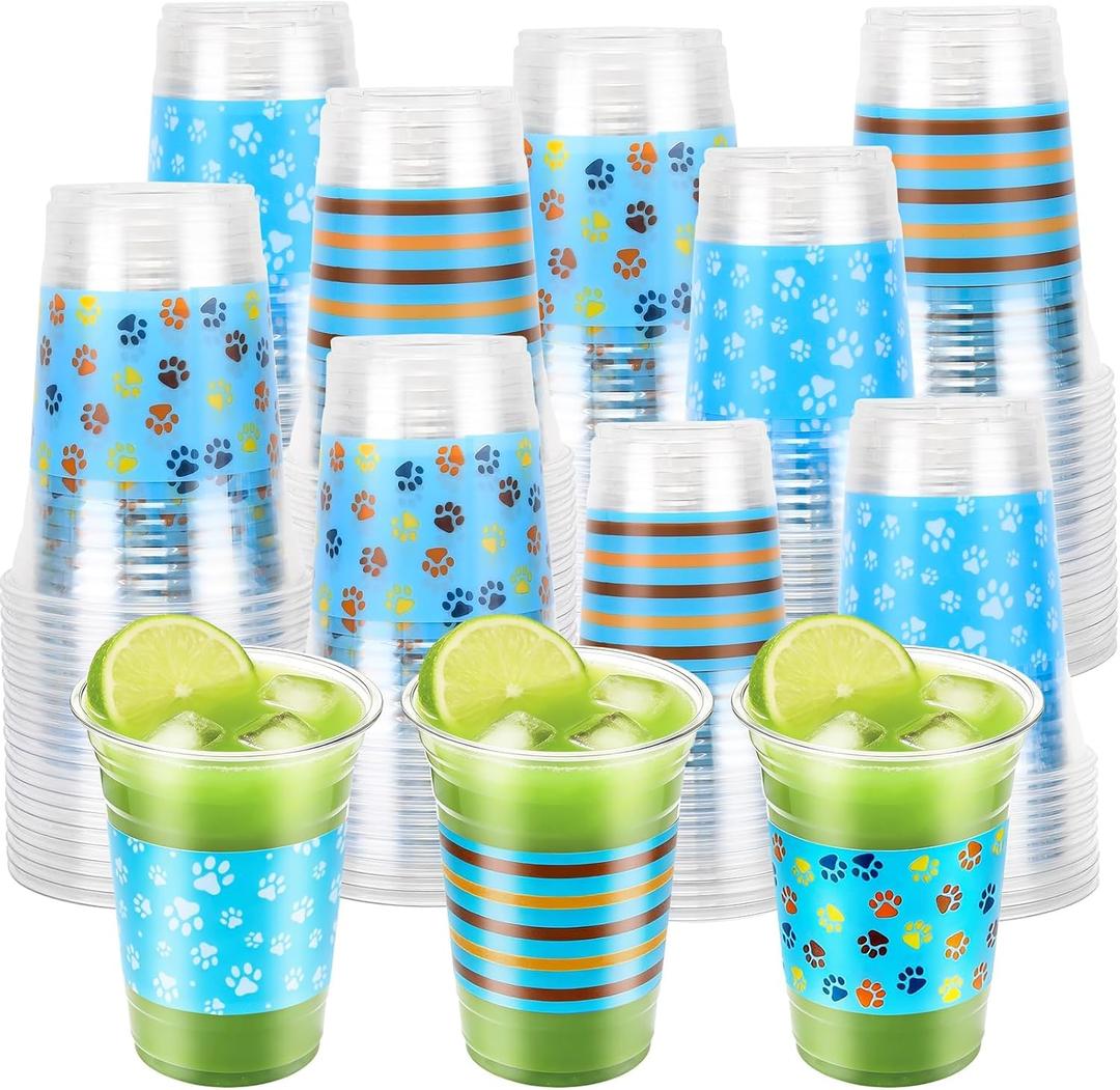 60 Pcs 16oz Dog Paw Print Plastic Cups, 3 Styles Birthday Party Decoration, Normal