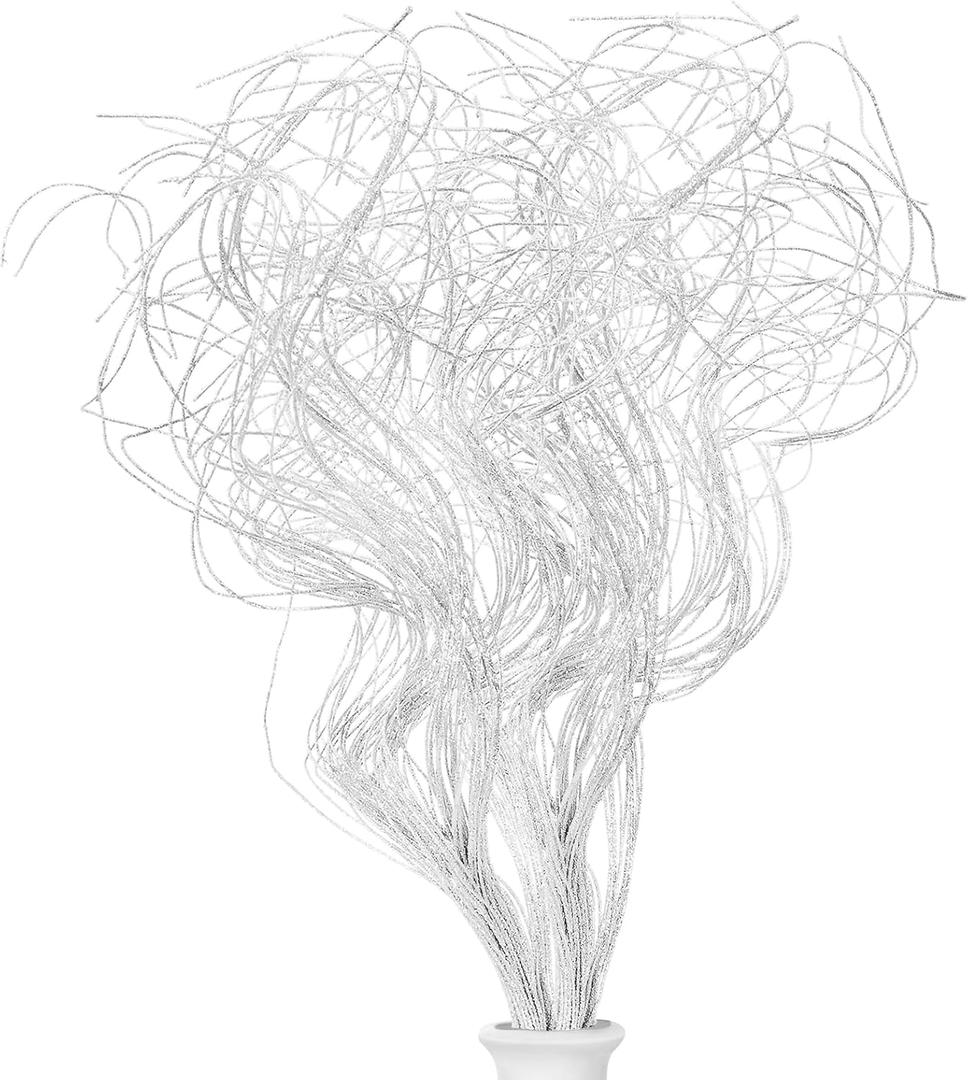 Glitter Curly Ting Ting Branches Christmas Branches Vase Filler Artificial Curly Twigs for Christmas Tree Garland Wreath Decoration, Craft Vases Home Garden Decoration (White, 36 Pieces)