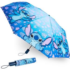 Disney Automatic Umbrella for Kids Teens Adults, Folding Telescopic Umbrella Lightweight Travel School Work, Gifts for Kids (Blue Stitch)