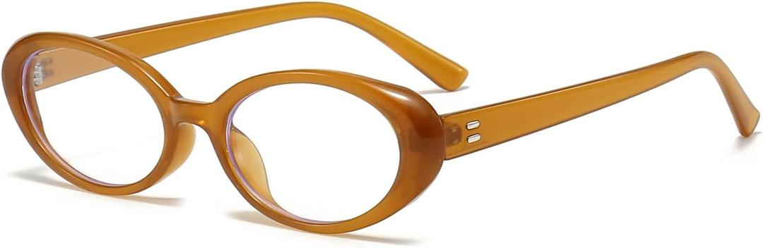 Oval Blue Light Blocking Glasses for Women Men Retro 90s Small Oval Frame Glasses Computer TV Eyeglasses (Dark Brown)