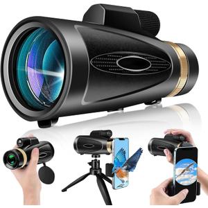 Monocular Telescope 80x100 HD Monoculars for Adults with Tripod & Phone Adapter, Monoculars for Bird Watching Stargazing Camping Hiking Hunting Wildlife Travel-Black