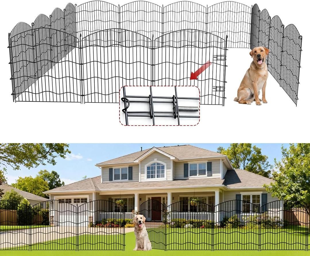 Garden Fence No Dig, 31in(H) x24ft(L) Black 15 Pack, with Gate