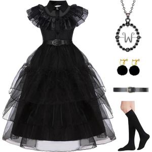 YUEGOO Black Costume Dress for Girls Halloween Costumes Cosplay Party Dress with Accessories 3-12Y (11-12 Years)