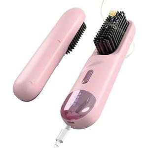 Cordless Hair Straightener Brush 300 Million Negative Ionic Portable Hair Straightener Comb for Women with 4 Temps Fast Heating MCH Ceramic Coating Smooth Frizz - Free Hair Black